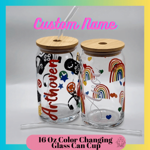 16 Oz Glass Can Color Changing Custom Name