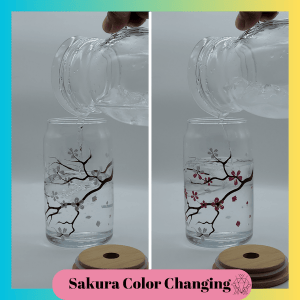 16 Oz Glass Can Color Changing Sakura