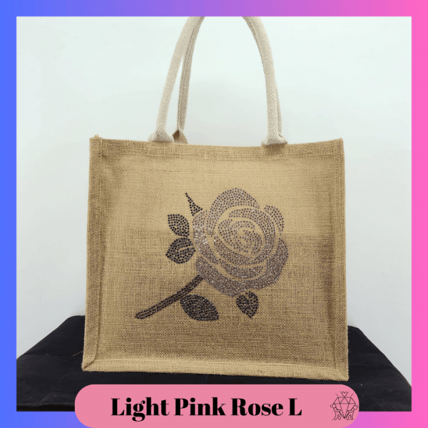 Handmade light pink rhinestone large jute bag