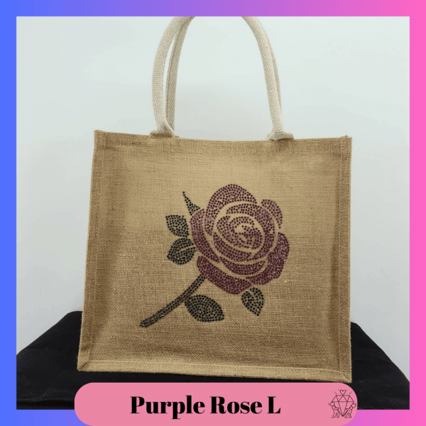 Handmade purple rhinestone large jute bag