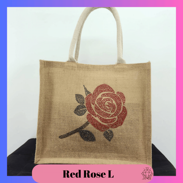 Rose Large Rhinestone Jute Bag