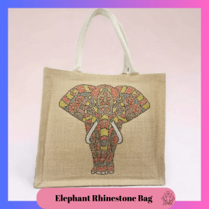 Handmade Elephant Rhinestone Jute Bag