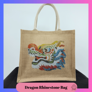 Dragon Rhinestone Jute Bag