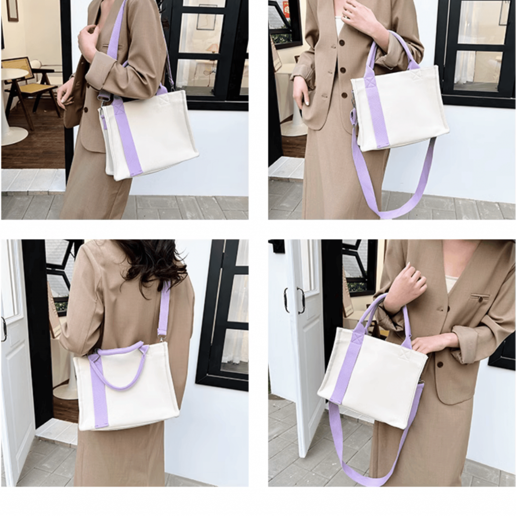 Canvas crossbody sling bag model purple